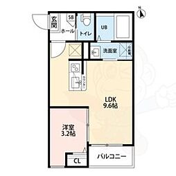 CRASTINE上飯田東町4丁目 3階1LDKの間取り