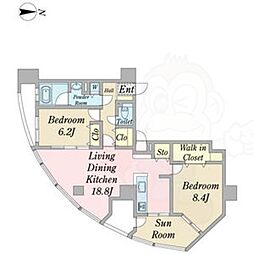 名古屋市営名城線 東別院駅 徒歩7分の賃貸マンション 13階2LDKの間取り