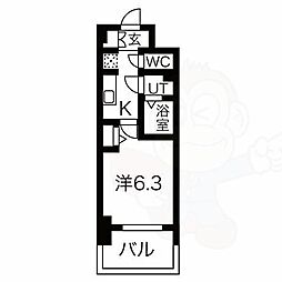 名古屋市営鶴舞線 大須観音駅 徒歩13分の賃貸マンション 12階1Kの間取り