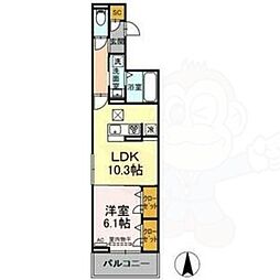 セレスティア助光D 1LDKの間取図画像