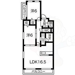 クリスタルスクエア 2LDKの間取図画像