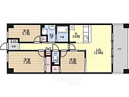 ソーラスフロント富船北棟 3LDKの間取図画像