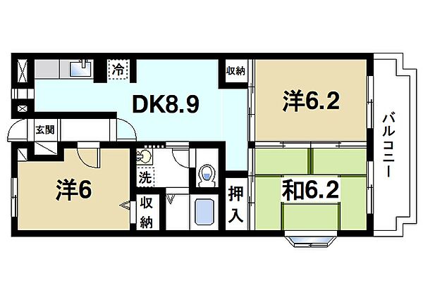 シェーヌ生駒 ｜奈良県生駒市山崎町(賃貸マンション3DK・3階・60.05㎡)の写真 その2