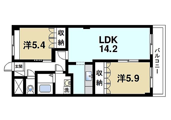 京都府木津川市梅美台4丁目(賃貸マンション2LDK・2階・58.32㎡)の写真 その2