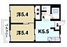 間取り：ゆったりと暮らせる2Kの間取りです。