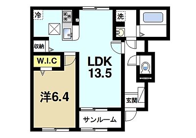 間取り：ゆったりと暮らせる1LDKの間取りです。