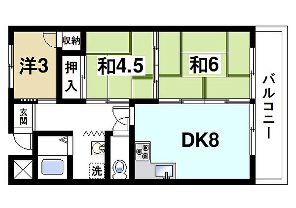 奈良県天理市川原城町(賃貸マンション3DK・5階・60.00㎡)の写真 その2