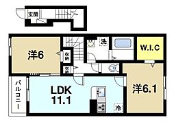 プラシード 2階2LDKの間取り