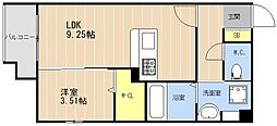 西鉄天神大牟田線 高宮駅 徒歩12分の賃貸マンション 2階1LDKの間取り