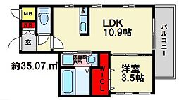 ベルウッドコート塩原 1LDKの間取図画像