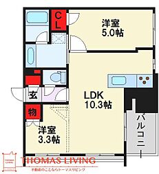 ブラントン薬院 2LDKの間取図画像