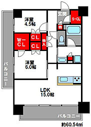 RJRプレシア千早 2LDKの間取図画像