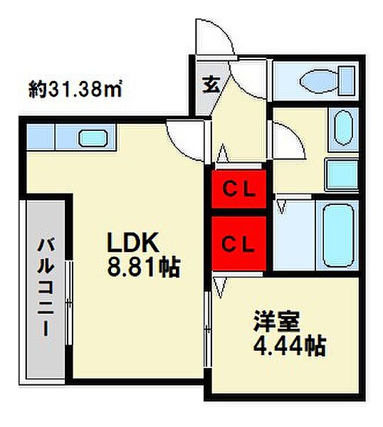 カーサラドリ博多南 ｜福岡県春日市上白水８丁目(賃貸アパート1LDK・3階・31.38㎡)の写真 その2