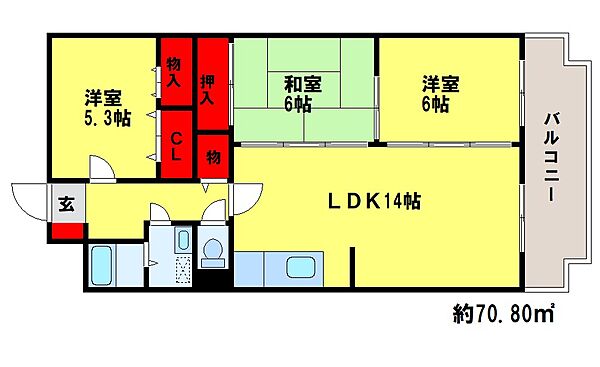 エクレール春日 103｜福岡県春日市白水ヶ丘４丁目(賃貸マンション3LDK・1階・70.80㎡)の写真 その2