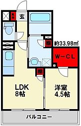 JR鹿児島本線 笹原駅 徒歩3分の賃貸マンション 1階1LDKの間取り