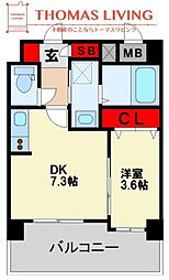 西鉄天神大牟田線 高宮駅 徒歩12分の賃貸マンション 2階1DKの間取り