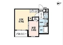 福岡市東区原田1丁目アパート 1LDKの間取図画像