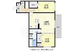 神戸市須磨区東町4丁目アパート 2LDKの間取図画像