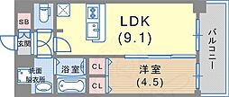 プレサンス三宮東フィール 12階1LDKの間取り