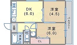 グレイスハイツ大田町 2DKの間取図画像