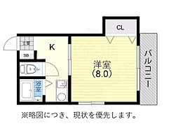 アイリス兵庫 1Kの間取図画像