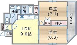 ウエストリッジ 2LDKの間取図画像