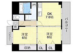 ル・パレ神戸西館 2DKの間取図画像