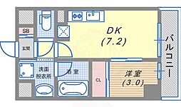 みやびアローズ神戸 1DKの間取図画像