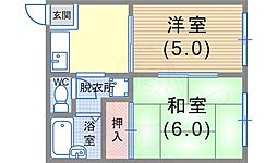 ルシエール平野B棟 2DKの間取図画像
