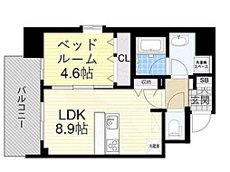 ルフォンプログレ南森町 1LDKの間取図画像