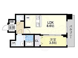 プレサンス京橋GREEN YARDアルミラ 1LDKの間取図画像