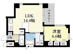 Bプラウド天満橋 1LDKの間取図画像