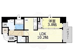 アヴェニール北浜 1LDKの間取図画像