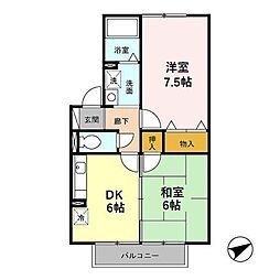 ラフィネ北間 2DKの間取図画像