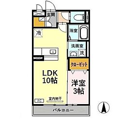 リビングタウン戸水 2階1LDKの間取り