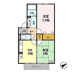 ラフィネ北間 2DKの間取図画像