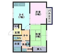 コーポＣ＆Ｍ 2階2DKの間取り