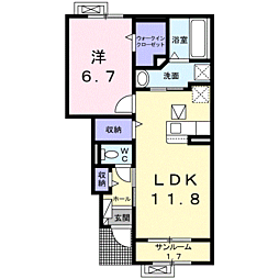 ピース・白尾 1階1LDKの間取り