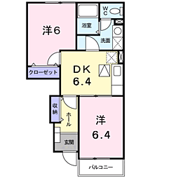 ボヌール・M6棟 2DKの間取図画像