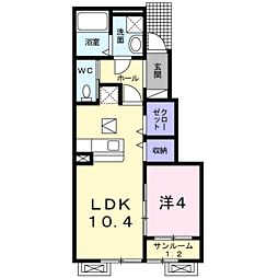 カーサプラシードT3 1LDKの間取図画像