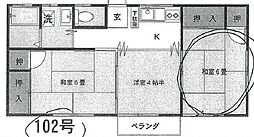 新井荘 3Kの間取図画像