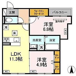 セレスティア扇Ｖ 2階2LDKの間取り