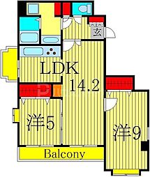 綾東ヴィレッジ弐番館 5階2LDKの間取り