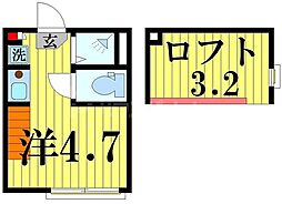 ハーモニーテラス東綾瀬 2階ワンルームの間取り