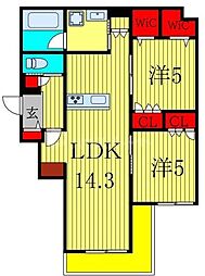 リアン八潮 3階2LDKの間取り