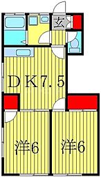 ルーミー高砂 1階2DKの間取り
