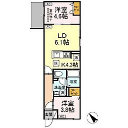 セレスティア白鳥 1階2LDKの間取り