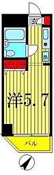 コスモ亀有V 6階1Kの間取り