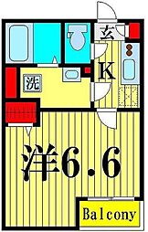 グランクオールお花茶屋 2階1Kの間取り