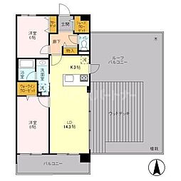 ロイヤルパークス梅島 6階2LDKの間取り